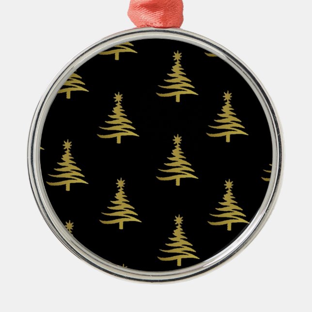Christmas Trees Gold on Black Metal Tree Decoration (Front)