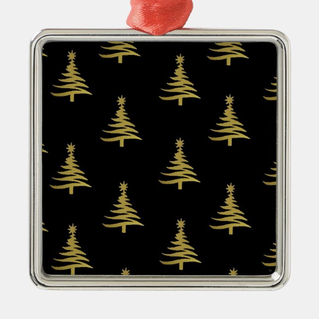 Christmas Trees Gold on Black Metal Tree Decoration (Front)