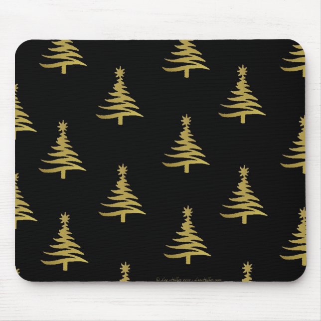 Christmas Trees Gold on Black Mouse Pad (Front)