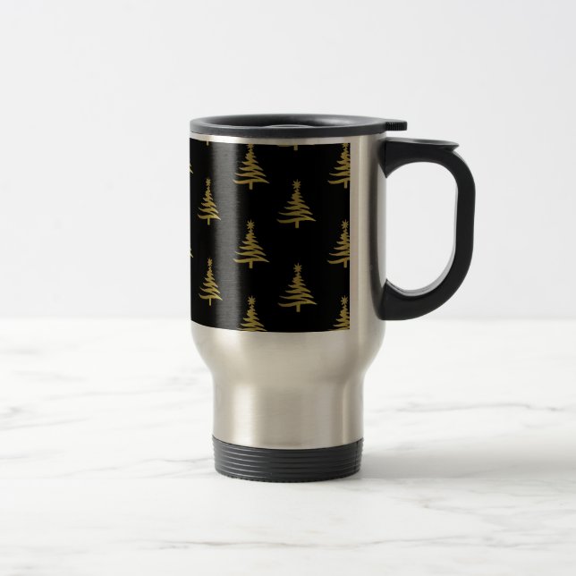 Christmas Trees Gold on Black Travel Mug (Right)