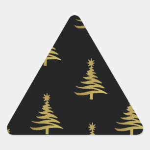 Christmas Trees Gold on Black Triangle Sticker