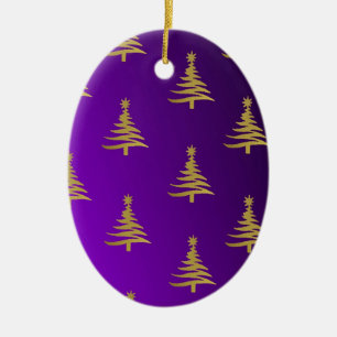 Christmas Trees Gold on Purple Ceramic Tree Decoration