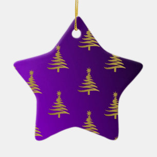Christmas Trees Gold on Purple Ceramic Tree Decoration