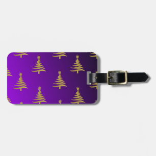 Christmas Trees Gold on Purple Luggage Tag
