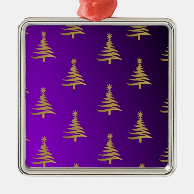 Christmas Trees Gold on Purple Metal Tree Decoration (Front)