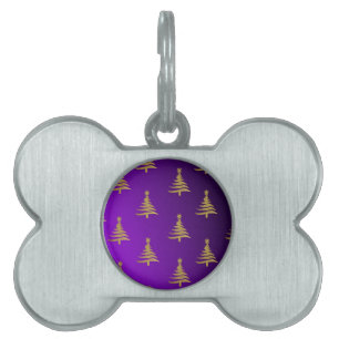 Christmas Trees Gold on Purple Pet ID Tag