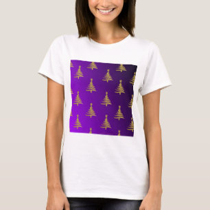 Christmas Trees Gold on Purple T-Shirt