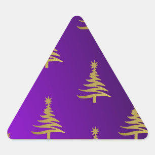 Christmas Trees Gold on Purple Triangle Sticker