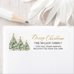 Christmas Trees Gold Script Return Address Label