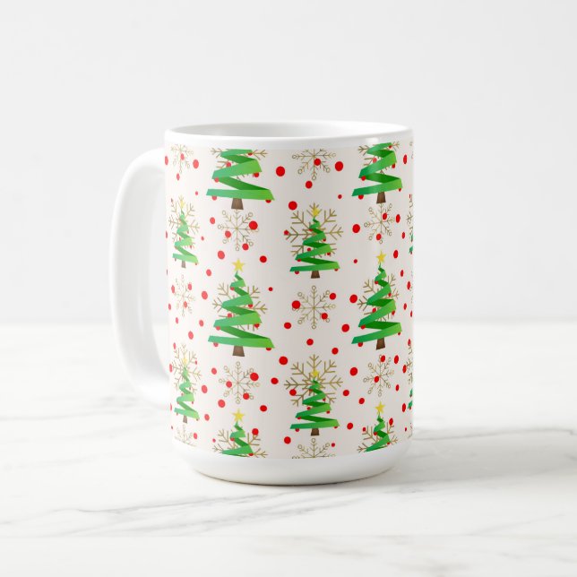 Christmas Trees & Gold Snowflakes Coffee Mug (Front Left)