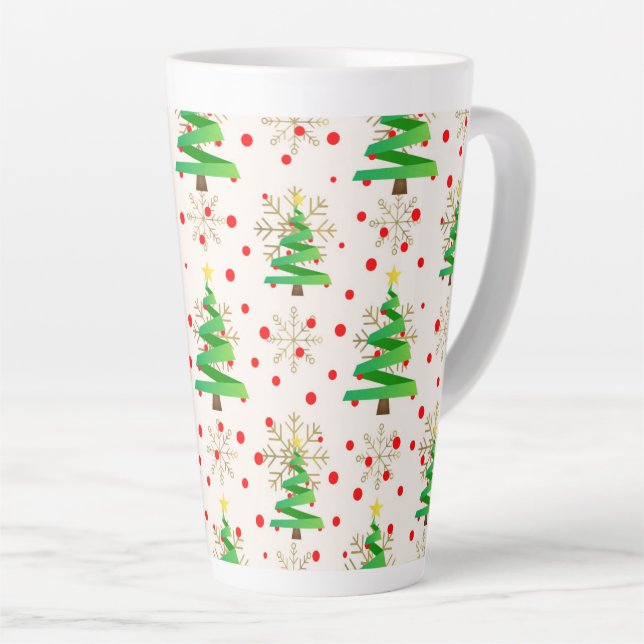 Christmas Trees & Gold Snowflakes Latte Mug (Right Angle)