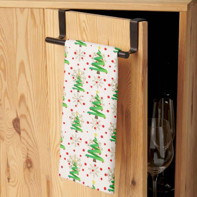 Christmas Trees & Gold Snowflakes Tea Towel (Thirds Fold)