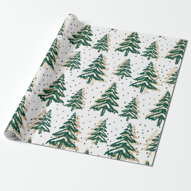 christmas trees green holiday wrapping paper (Unrolled)