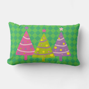 Christmas Trees Green Pink Lumbar Cushion