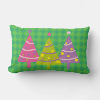 Christmas Trees Green Pink Lumbar Cushion
