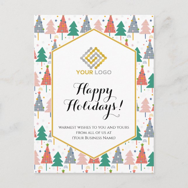 Christmas Trees Holiday Modern Logo Business Postcard (Front)