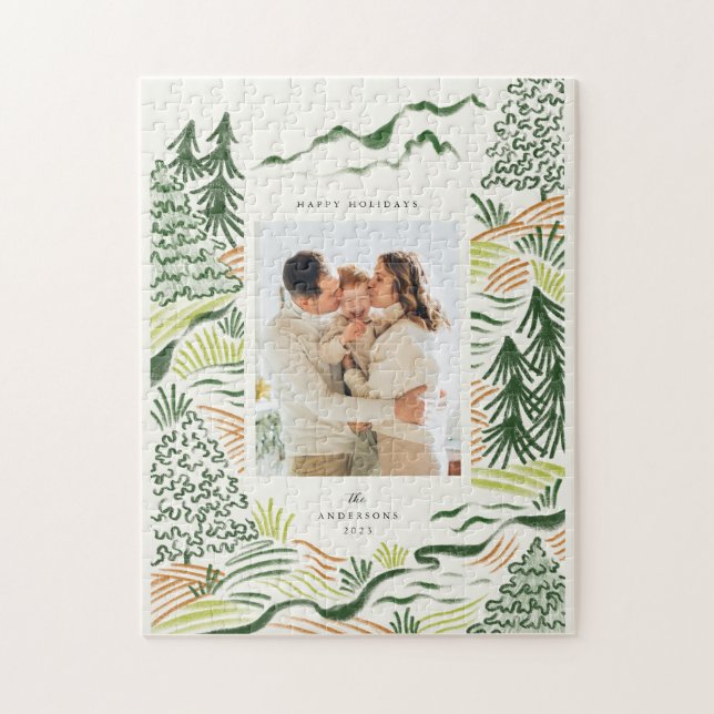 Christmas trees illustation holiday family photo jigsaw puzzle (Vertical)