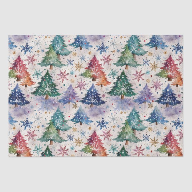Christmas Trees in Colourful Snow Tissue Paper (Front)