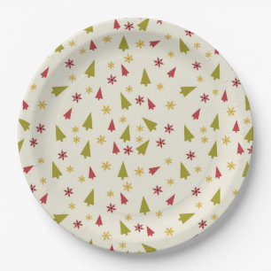 Christmas Trees in Red and Green with Snowflakes Paper Plate