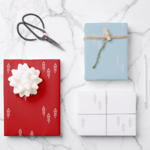 Christmas Trees in red and white blue Wrapping Paper Sheet