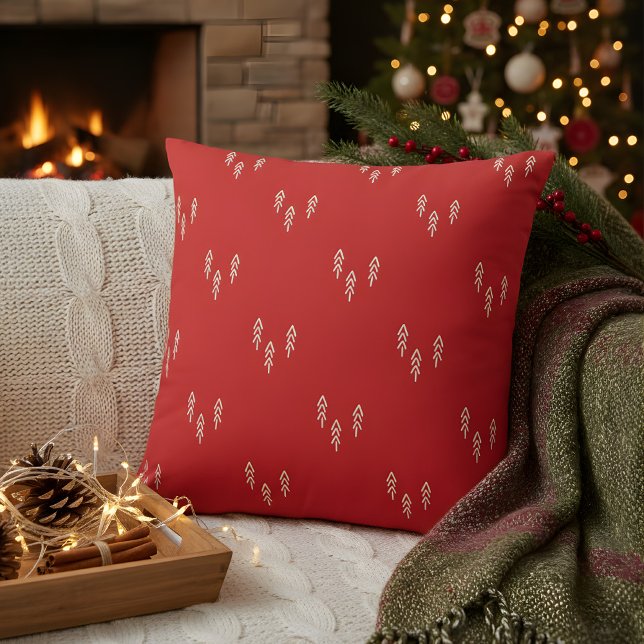 Christmas Trees in red and white Lumbar Pillow (red christmas pillow with little trees)