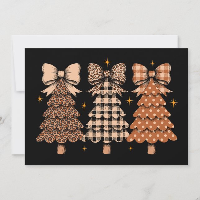 Christmas Trees Leopard Plaid Bow Xmas Holiday Invitation (Front)