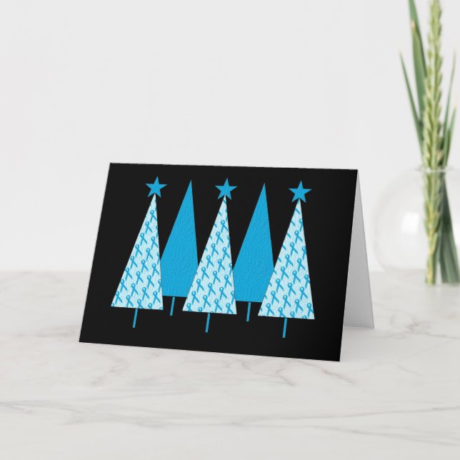 Christmas Trees Light Blue Ribbon Holiday Card (Front)