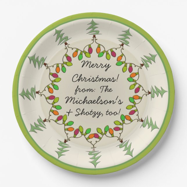Christmas Trees & Lights (Personalised Gift Plate) Paper Plate (Front)