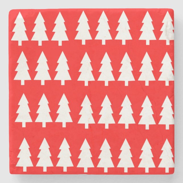 Christmas Trees Marble Stone Coaster (Front)
