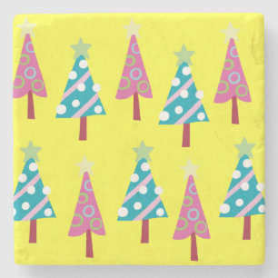 Christmas Trees Marble Stone Coaster, Pink & Blue  Coaster
