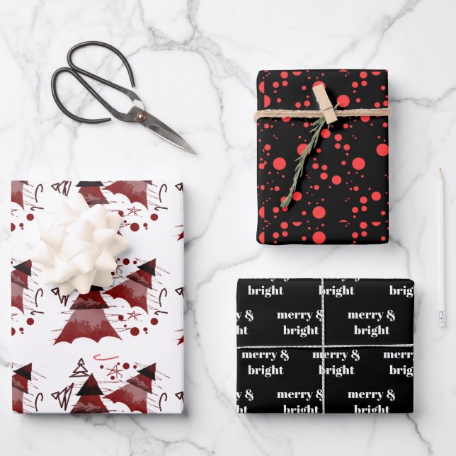 Christmas Trees Merry and Bright Polka Dots Wrapping Paper Sheet (Front)