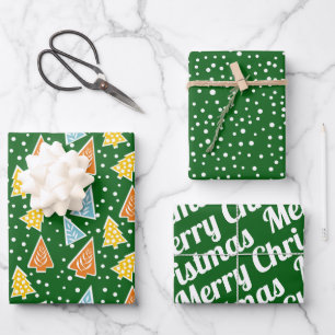 Christmas trees "Merry Christmas" snow green Wrapping Paper Sheet
