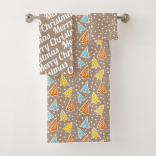 Christmas trees "Merry Christmas" snow rustic Bath Towel Set