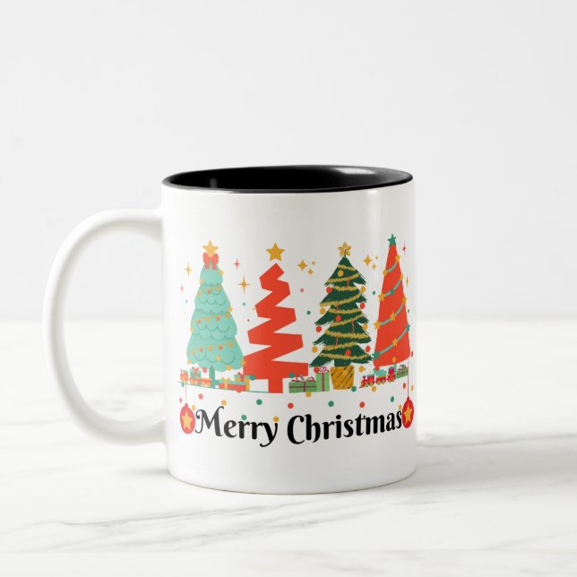 Christmas Trees Merry Christmas Two-Tone Coffee Mug (Left)