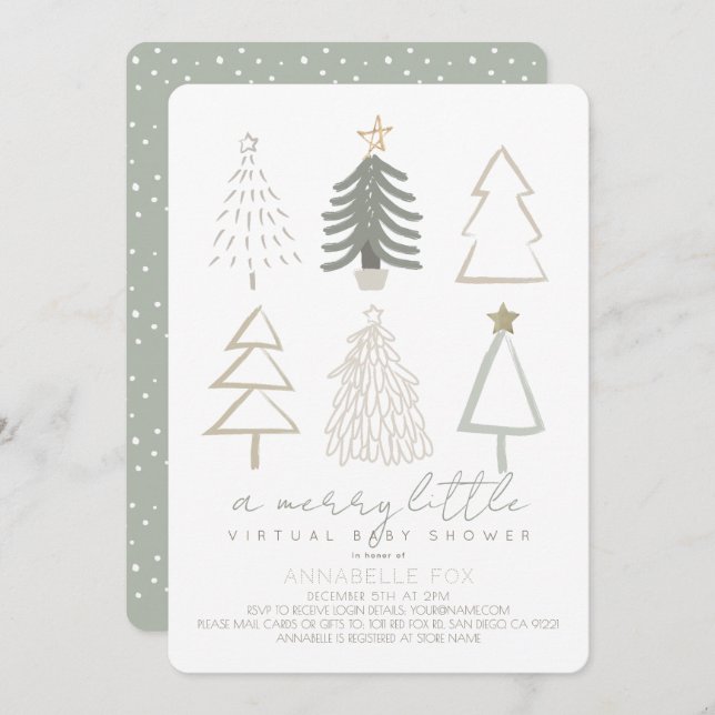 Christmas Trees Merry Little Virtual Baby Shower Invitation (Front/Back)