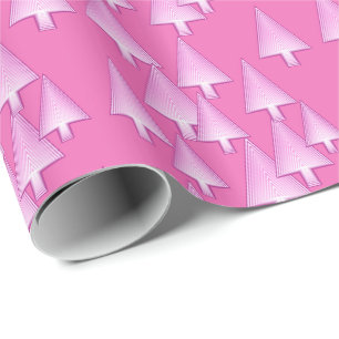 Christmas trees, metallic 3-d look, pink wrapping paper