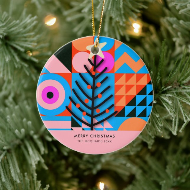 Christmas Trees Modern Geometric  Pinks Blues Ceramic Tree Decoration (Tree)