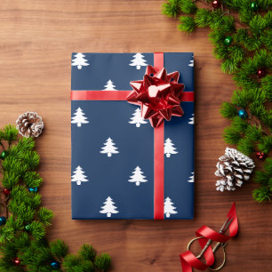 Christmas Trees navy blue white pattern cute gift Wrapping Paper