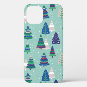 Christmas trees on a blue background iPhone 12 case