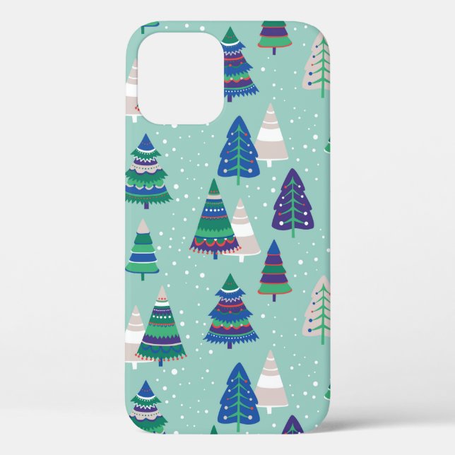 Christmas trees on a blue background Case-Mate iPhone case (Back)