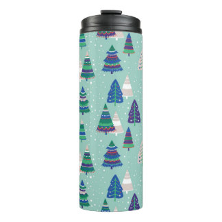 Christmas trees on a blue background thermal tumbler