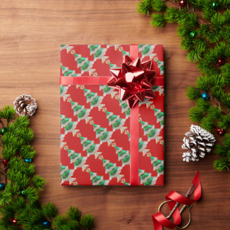 Christmas Trees on  Red Glitters Wrapping Paper