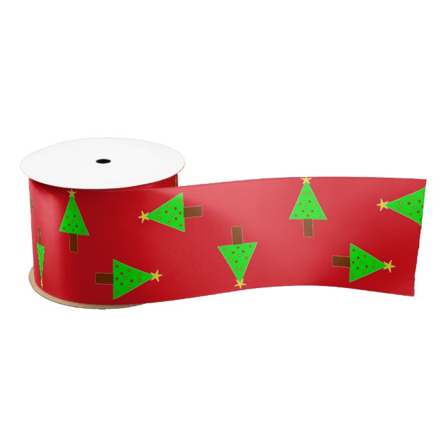 Christmas trees on red satin ribbon (Spool)