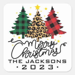 Christmas Trees on White Square Sticker