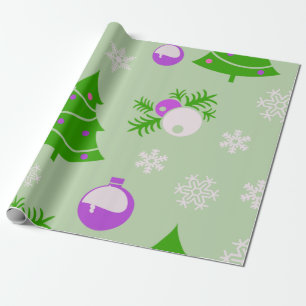 Christmas Trees Ornaments and Snowflakes Pattern  Wrapping Paper