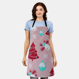 Christmas Trees Ornaments and Snowflakes Red Apron