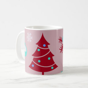 Christmas Trees Ornaments and Snowflakes Red Coffee Mug