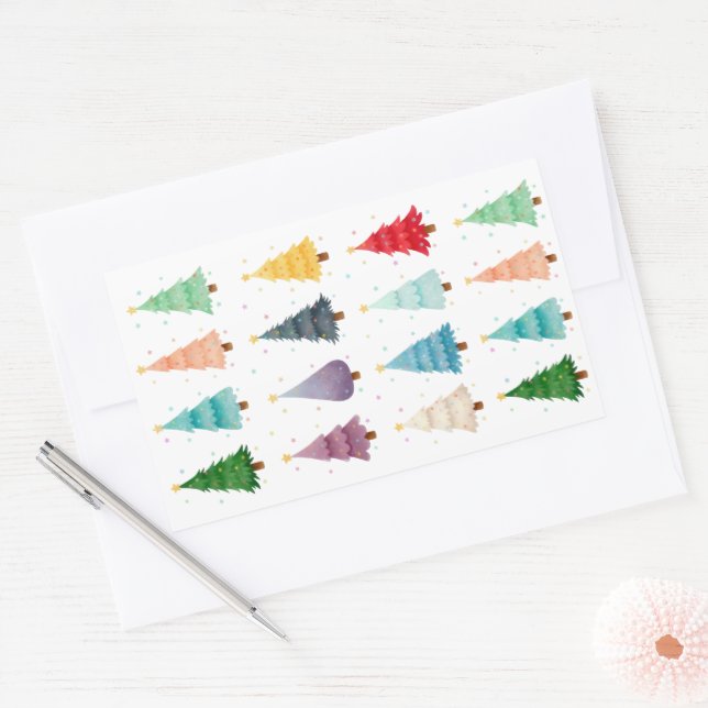  Christmas trees, Ornaments for a Joyful Season  Rectangular Sticker (Envelope)