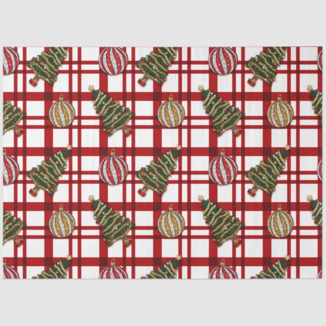 Christmas Trees Ornaments Gold Silver Christmas Tissue Paper (Front)