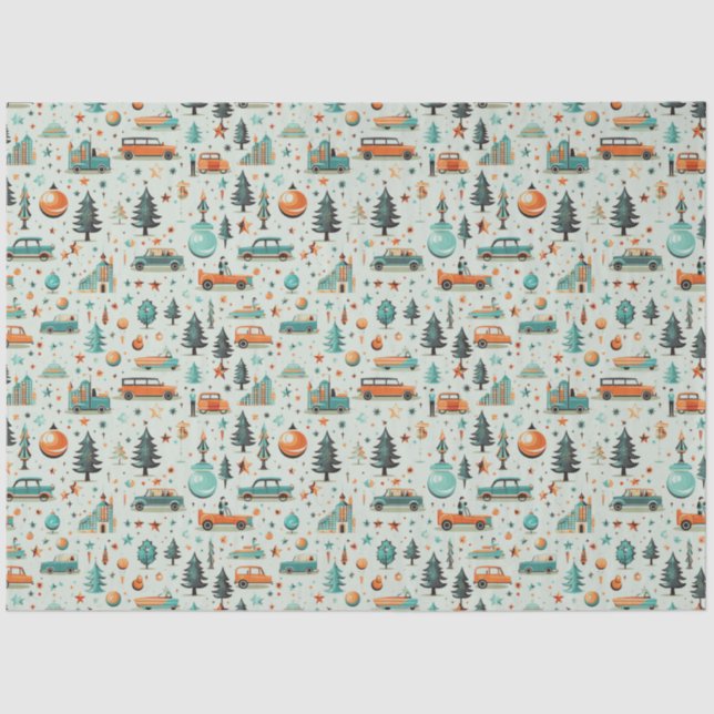 Christmas Trees Ornaments Vehicles Green Christmas Tissue Paper (Front)